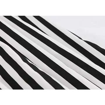 Wellwits Women's Stripes Print Tie Neck Pocket Vintage Button Down Shirt Dress 2XL Black