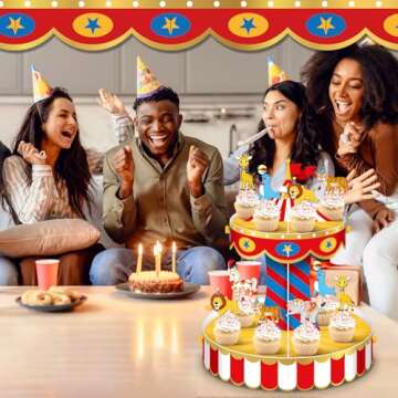Carnival Circus Cupcake Stand with 24 Toppers - Party Decor