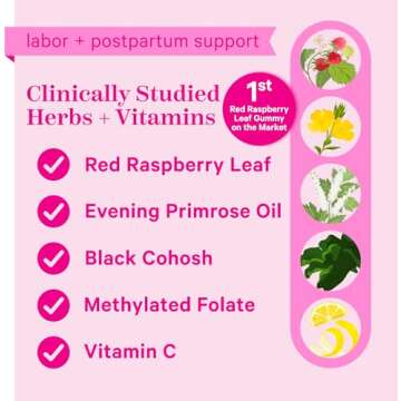 Pink Stork Red Raspberry Leaf Gummies - Third Trimester Labor Prep + Postpartum Mood Essentials with...