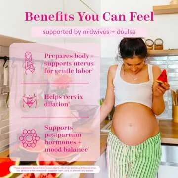 Pink Stork Red Raspberry Leaf Gummies - Third Trimester Labor Prep + Postpartum Mood Essentials with Evening Primrose Oil + Black Cohosh - 60 Vegan Gummy Supplements, Non-GMO