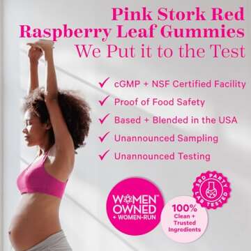 Pink Stork Red Raspberry Leaf Gummies - Third Trimester Labor Prep + Postpartum Mood Essentials with Evening Primrose Oil + Black Cohosh - 60 Vegan Gummy Supplements, Non-GMO