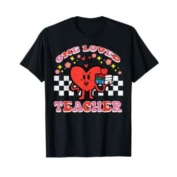 Valentines Day One Loved Teacher Retro Groovy Heart Women T-Shirt