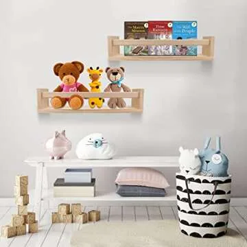 birola Nursery Book Shelves Set of 4,Wood Floating Nursery Shelves for Wall,Wall Bookshelves for Kids，Bathroom Decor, Kitchen Spice Rack (Set of 4)