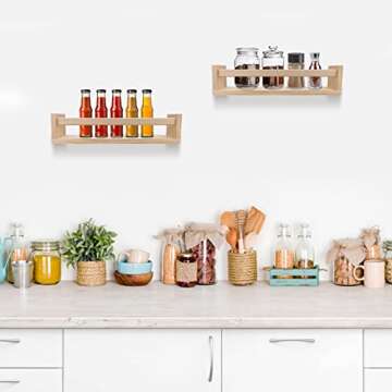 birola Nursery Book Shelves Set of 4,Wood Floating Nursery Shelves for Wall,Wall Bookshelves for Kids，Bathroom Decor, Kitchen Spice Rack (Set of 4)