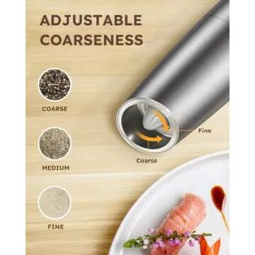 Sangcon Gravity Electric Pepper and Salt Grinder Mill Set Automatic Shakers Grinder with LED Light, Battery Powered Adjustable Coarseness One Hand Operation, Upgraded Larger Capacity