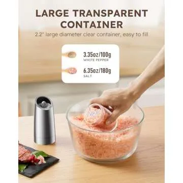 Sangcon Gravity Electric Pepper and Salt Grinder Mill Set Automatic Shakers Grinder with LED Light, Battery Powered Adjustable Coarseness One Hand Operation, Upgraded Larger Capacity