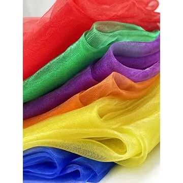 Lolakee Dance Scarves for Kids 12 Pcs Music Scarves Dance Scarf Play Scarves for Children Movement Square Juggling Silk Tricks Scarves Rhythm Band Scarves(6 Colors,24" x 24")