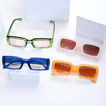 Eyegla 4 Pack Trendy Rectangle Sunglasses for Women Retro Vintage Square Party Glasses Set for Women Men