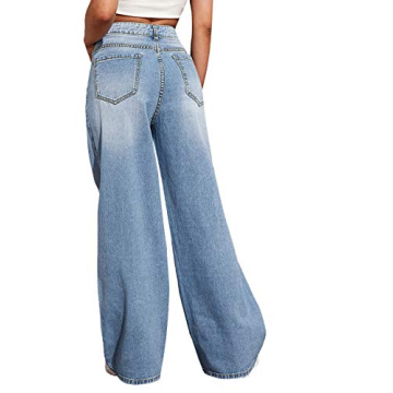 SweatyRocks Women's Casual Loose Ripped Denim Pants Distressed Wide Leg Jeans Light Blue XS
