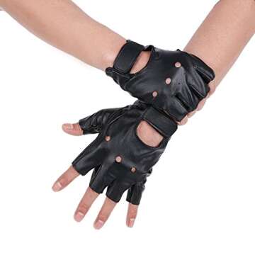 JISEN Men PU Leather Punk Half Finger Hollow Out Gloves - Stylish & Versatile