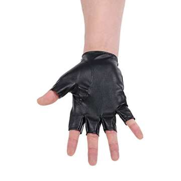 Stylish JISEN Men PU Leather Punk Half Finger Gloves
