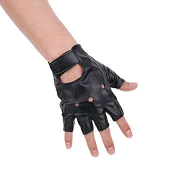 Stylish JISEN Men PU Leather Punk Half Finger Gloves