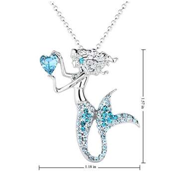 luomart Fashion Mermaid Birthstone Necklace Jewelry White Gold Plated Austrian Crystal Magic Pendant Gift (Aqua)