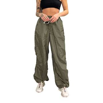 Womens Baggy Cargo Pants Streetwear Hip Hop Joggers Sweatpants Drawstring Casual Loose Wide Leg Trou...