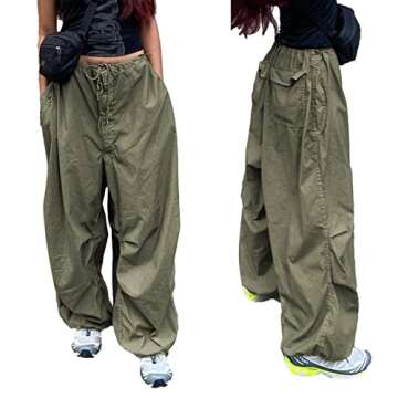 Womens Baggy Cargo Pants Streetwear Hip Hop Joggers Sweatpants Drawstring Casual Loose Wide Leg Trousers