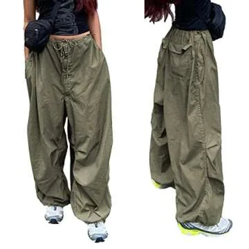 Womens Baggy Cargo Pants Streetwear Hip Hop Joggers Sweatpants Drawstring Casual Loose Wide Leg Trousers
