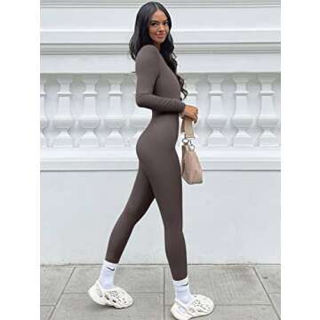 OQQ Women Long Sleeve Yoga Jumpsuits Workout Ribbed Bodysuits Pants Sexy One Piece Tea leaf