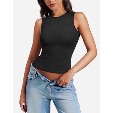 YEOREO Women Basic Mock Neck Workout Crop Top Sleeveless Double Lined Tank Tee Slim Fitted Ruched Going Out Camisole Black XS