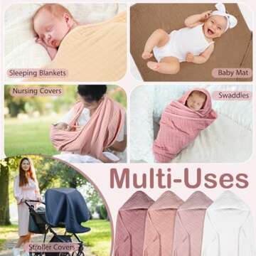 Peryiter 4 Pcs Muslin Hooded Baby Towels,32"x 32" Cotton Newborn Bath Towel Muslin Infant Baby Blankets Absorbent Unisex Newborn Registry Gift for Girls Boys (Light Pink)