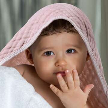 Peryiter 4 Pcs Muslin Hooded Baby Towels,32"x 32" Cotton Newborn Bath Towel Muslin Infant Baby Blankets Absorbent Unisex Newborn Registry Gift for Girls Boys (Light Pink)