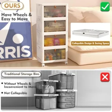 Stackable 4 Tier Plastic Storage Bins with Wheels