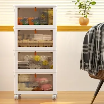 Stackable 4 Tier Plastic Storage Bins with Wheels