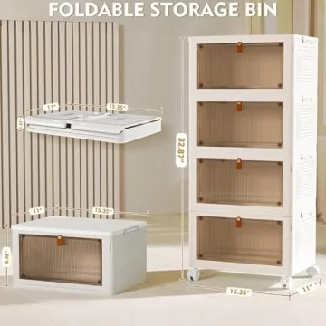 Stackable 4 Tier Plastic Storage Bins with Wheels