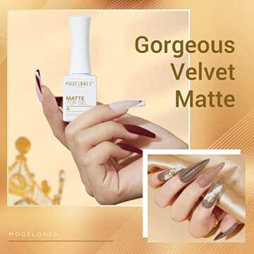 modelones Matte Gel Top Coat, 3 Pcs No Wipe Gel Top and Base Coat, Velvet Matte Glossy Shine Clear E...