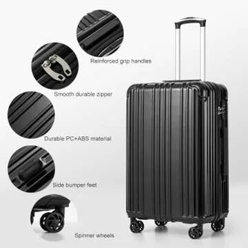 COOLIFE Luggage Expandable Suitcase PC+ABS 3 Piece Set with TSA Lock Spinner Carry on 20in24in28in(Black, 3 piece set)
