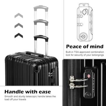 COOLIFE Luggage Expandable Suitcase PC+ABS 3 Piece Set with TSA Lock Spinner Carry on 20in24in28in(Black, 3 piece set)