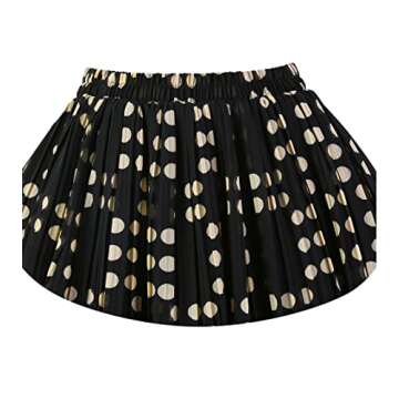 Kingfancy Women's Pleated Skirt Chiffon Elastic Waist A-Line Midi Length Skirt Black Dot M