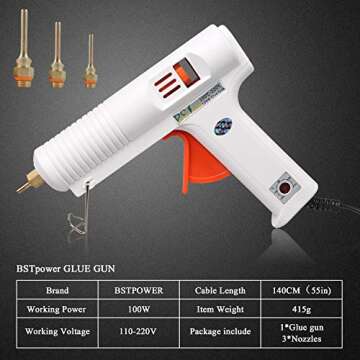 100W Hot Glue Gun with Three Interchangeable Nozzles, BSTPOWER 2T High Temp Heavy Duty Melt Glue Gun...