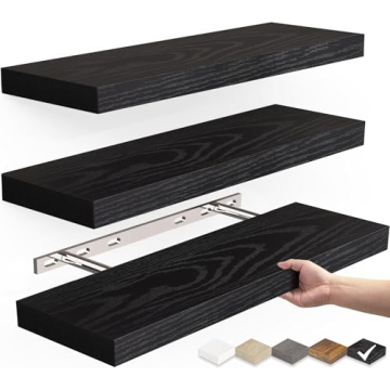 Rustic Floating Wall Shelves Set of 3 - 16in Black