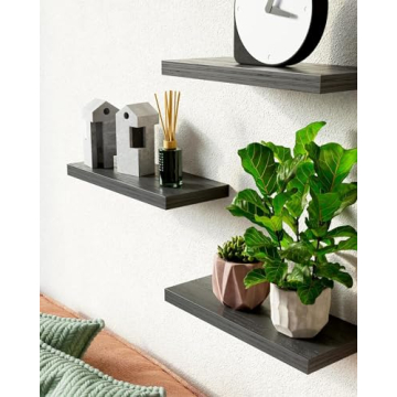 Rustic Floating Wall Shelves Set of 3 - 16in Black