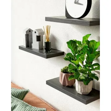 Rustic Floating Wall Shelves Set of 3 - 16in Black