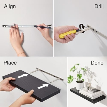 Rustic Floating Wall Shelves Set of 3 - 16in Black