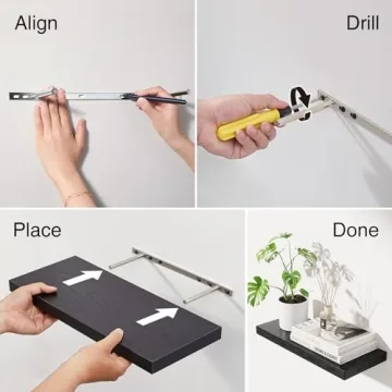 Rustic Floating Wall Shelves Set of 3 - 16in Black