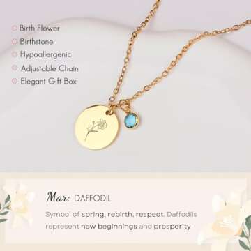 18K Gold Plated March Birth Flower Necklace Gift