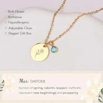 18K Gold Plated March Birth Flower Necklace Gift