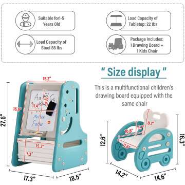 Tiita Kids Table Set with Art Easel and Bookshelf