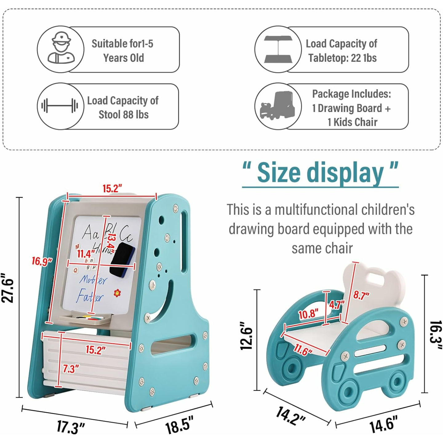 Tiita Kids Table Set with Art Easel and Bookshelf