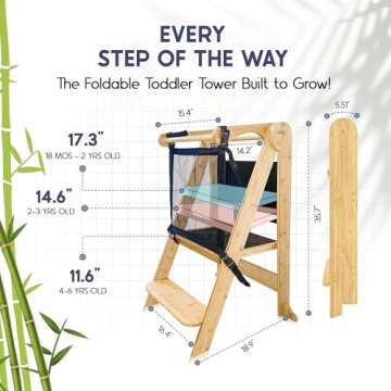 SK - Foldable Toddler Tower Kitchen Stool Helper - Adjustable Height Toddler Tower for Kids - Toddler Standing Tower Kitchen Helper - Collapsible Child Step Stool for Toddlers 1.5-6.