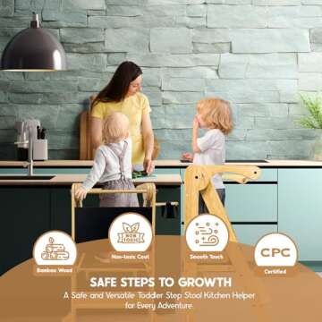 SK - Foldable Toddler Tower Kitchen Stool Helper - Adjustable Height Toddler Tower for Kids - Toddler Standing Tower Kitchen Helper - Collapsible Child Step Stool for Toddlers 1.5-6.