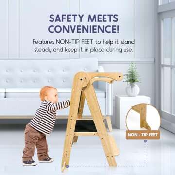 SK - Foldable Toddler Tower Kitchen Stool Helper - Adjustable Height Toddler Tower for Kids - Toddler Standing Tower Kitchen Helper - Collapsible Child Step Stool for Toddlers 1.5-6.