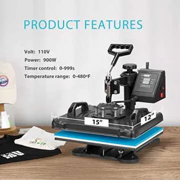 VIVOHOME 5 in 1 Heat Press for T-Shirts, Mugs & Caps