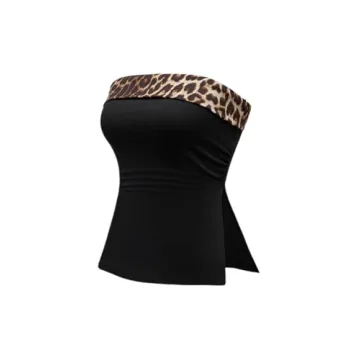 Floerns Women's Casual Strapless Tube Top - Stylish Bandeau with Split Hem in Black Leopard