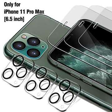 Ferilinso 3 Pack Screen Protector for iPhone 11 Pro Max with 3 Pack Tempered Glass Camera Lens Prote...