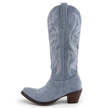 KaroNairy Cowboy Boots for Women in Faux Suede with Embroidery