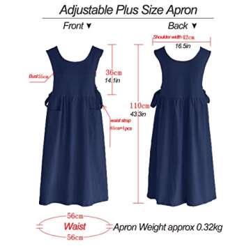 losofar Women Plus Size Cotton Linen Vintage Pleated Split Apron Pinafore Dress with Two Pockets (Navy, 43.4" L)