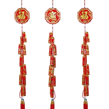 3 Pcs Chinese New Year Hanging Decorations 63 Inch Large Firecracker Decor Traditional Red Lucky Ori...